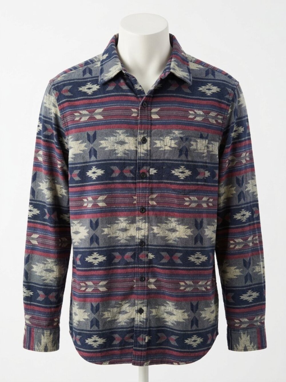 American Eagle Mens Southwestern Aztec Flannel Shirt Button Up Blue Large Tall